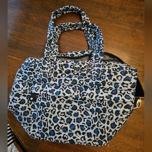 Sondra Roberts Blue and Black Leopard Crossbody Tote Bag